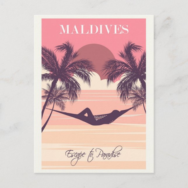 Carte Postale Maldives Pink Vintage Beach Travel (Devant)