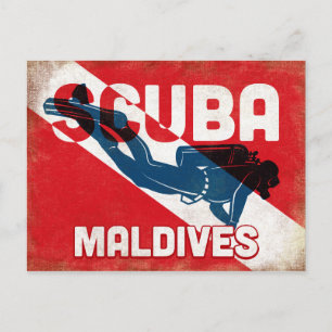 Carte Postale Maldives Scuba Diver - Blue Retro