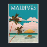 Carte Postale Maldives Vintage Tropical Beach Voyage océanique<br><div class="desc">vintage,  rétro,  voyage,  moderne,  aquarelle,  classique,  Maldives,  Plage tropicale Océan,  île,  caraïbes, </div>