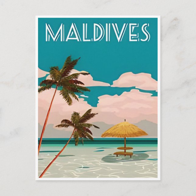 Carte Postale Maldives Vintage Tropical Beach Voyage océanique (Devant)