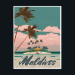 Carte Postale Maldives Vintage Tropical Beach Voyage océanique<br><div class="desc">vintage,  rétro,  voyage,  moderne,  aquarelle,  classique,  Maldives,  Plage tropicale Océan,  île,  caraïbes, </div>