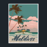 Carte Postale Maldives Vintage Tropical Beach Voyage océanique<br><div class="desc">vintage,  rétro,  voyage,  moderne,  aquarelle,  classique,  Maldives,  Plage tropicale Océan,  île,  caraïbes, </div>