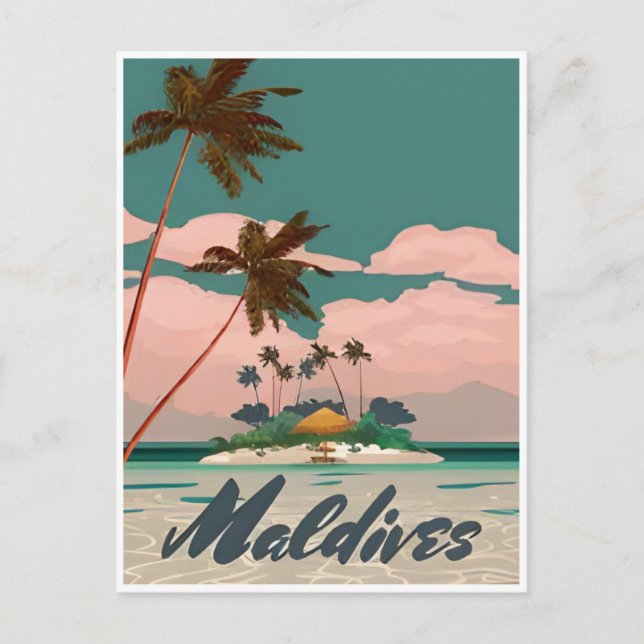 Carte Postale Maldives Vintage Tropical Beach Voyage océanique (Devant)