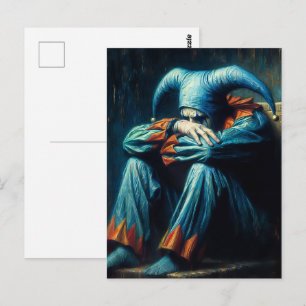 Carte Postale Malheureux Jester portant bleu et orange