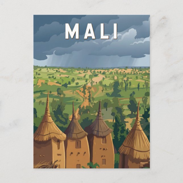 Carte Postale Mali Illustration Voyage Art Vintage (Devant)