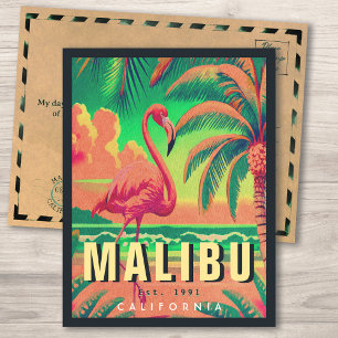 Carte Postale Malibu California Retro Flamant rose Souvenirs 195