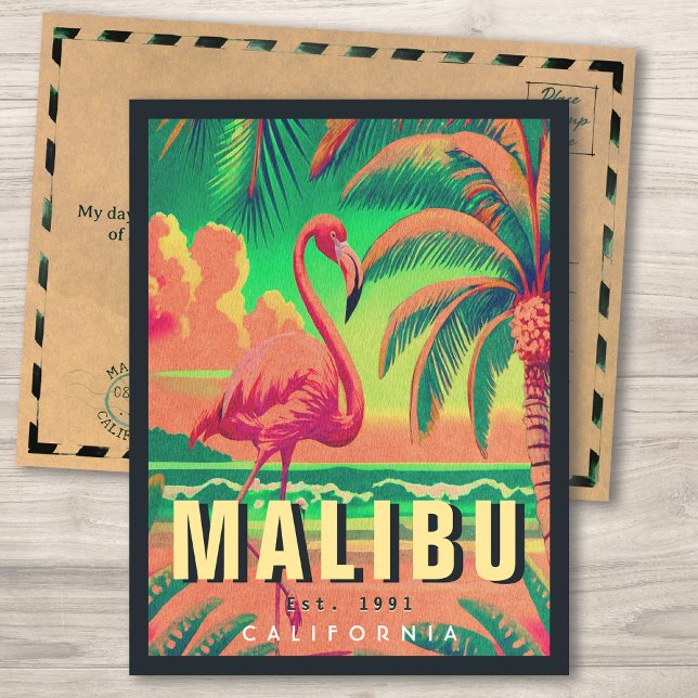 Carte Postale Malibu California Retro Flamant rose Souvenirs 195 (Créateur téléchargé)