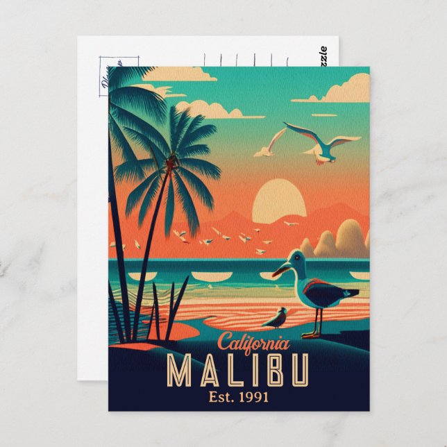 Carte Postale Malibu California Retro Sunset Souvenirs 1950 (Devant / Derrière)
