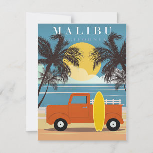 Carte Postale Malibu, California Travel Poster,