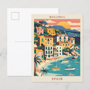 Carte Postale Mallorca Espagne Art Vintage voyage élégant