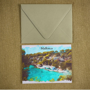 Carte Postale Mallorca Espagne Vue panoramique à l'aquarelle Pay