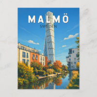 Malmö Suède Illustration Voyage Art Vintage