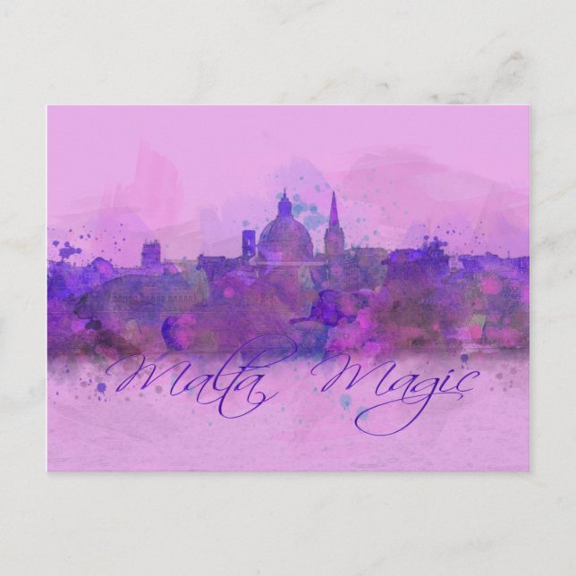 Carte Postale Malte Valletta Violet Côte Aquarelle (Devant)