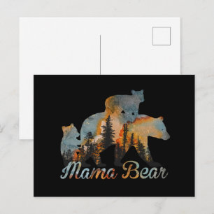 Carte Postale Mama Bear et bébé Bear Vintage Forêt Fête des mère