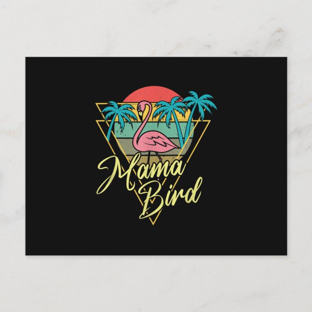 Carte Postale Mama Bird Flamant rose Sunset Palm Tree Beach anné (Devant)