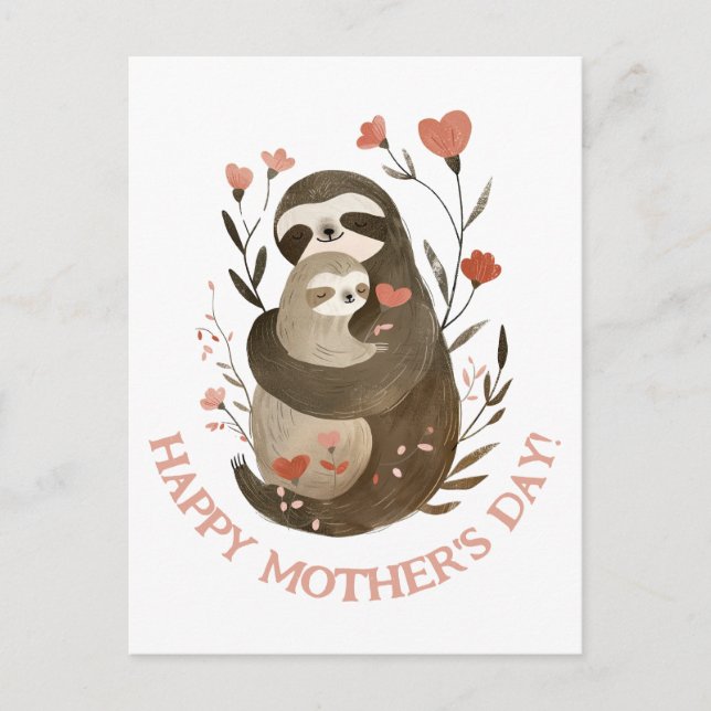 Carte Postale Mama Sloth & Baby Watercolor Joyeuse fête des mère (Devant)