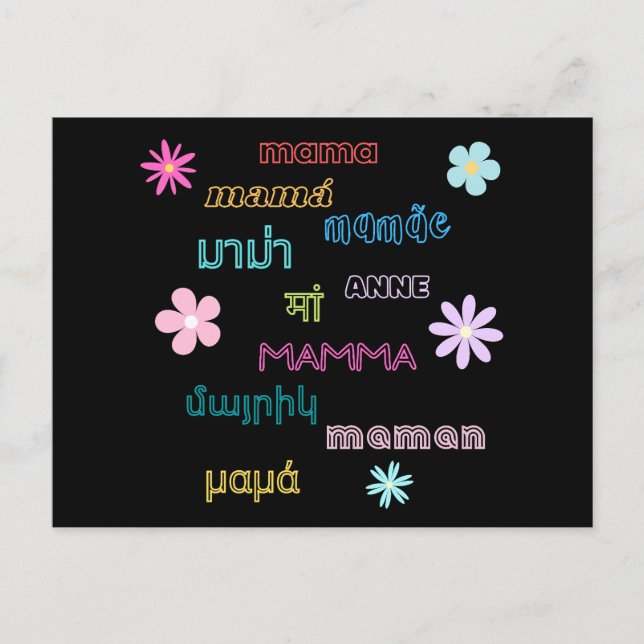Carte Postale Mama Word dans différentes langues International (Devant)