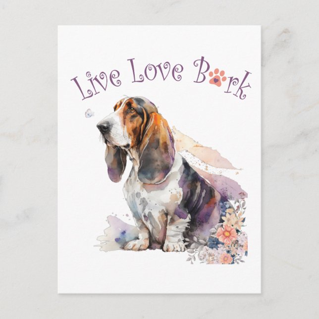 Carte Postale Maman Basset Hound Floral (Devant)