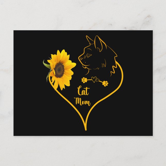 Carte Postale Maman Chat Avec Tournesol Cadeau Maman Fête des Mè (Devant)
