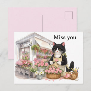 Carte Postale Maman chat fleuriste amoureux de chat Tuxedo Vous