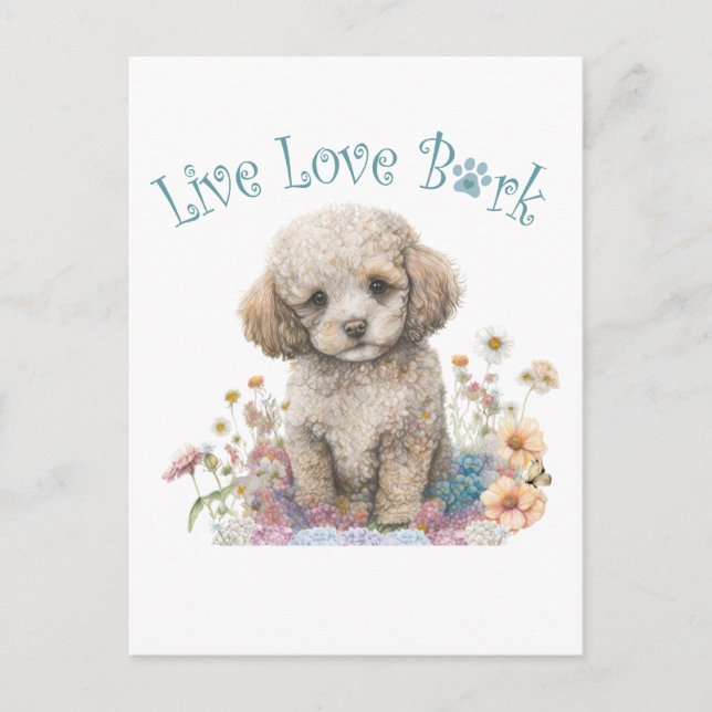 Carte Postale Maman Chien Caniche Floral (Devant)