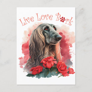 Carte Postale Maman Chien Lévrier Afghan Floral