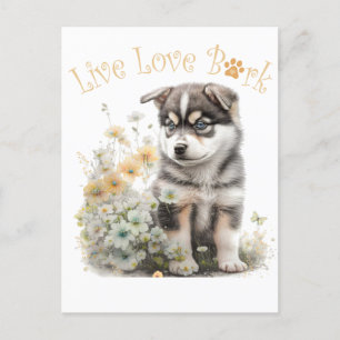 Carte Postale Maman chien Malamute d'Alaska Floral