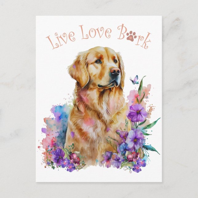 Carte Postale Maman Chien Retriever Doré Floral (Devant)