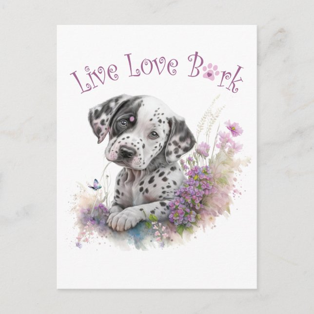 Carte Postale Maman Dalmatien Fleurie (Devant)