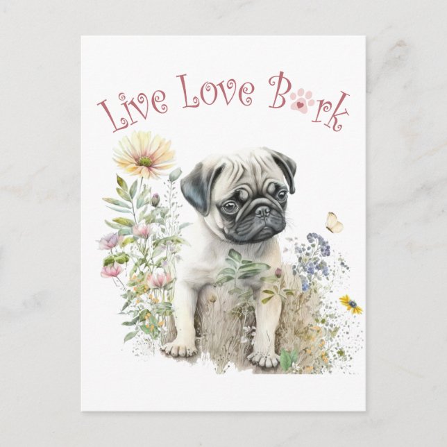 Carte Postale Maman de chien Pug Floral (Devant)