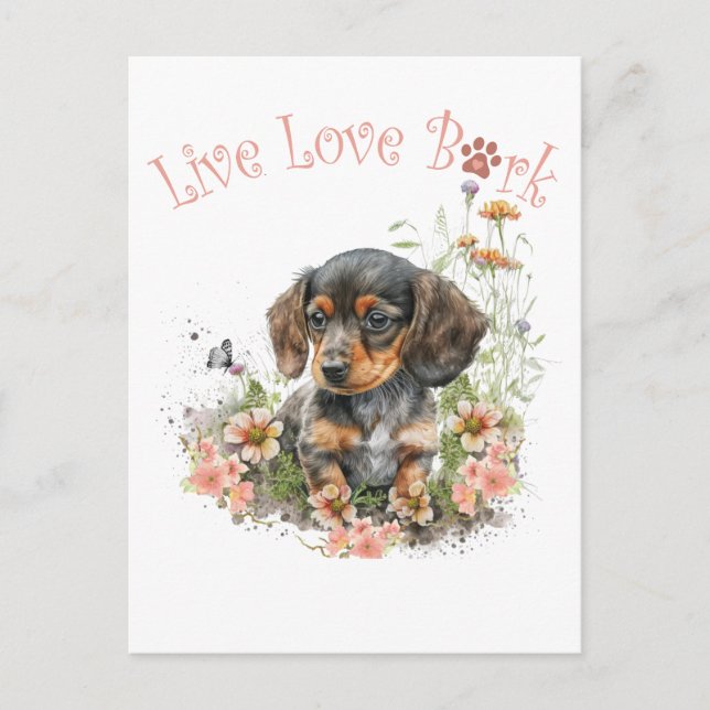 Carte Postale Maman de Dachshund Fleurie (Devant)
