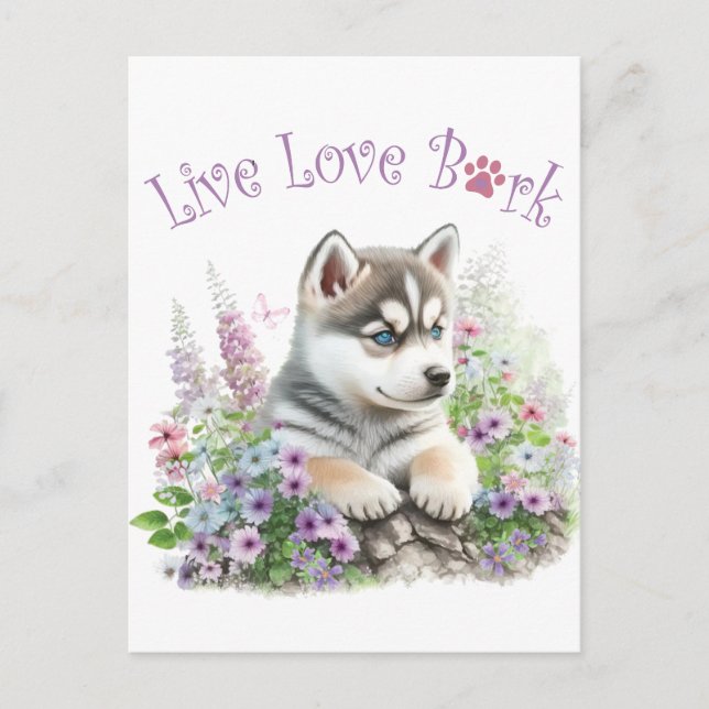 Carte Postale Maman de Husky aux fleurs (Devant)