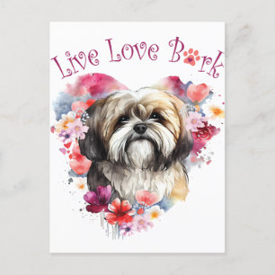 Carte Postale Maman de Lhasa Apso Fleurie
