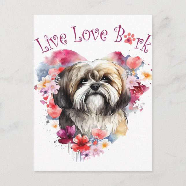 Carte Postale Maman de Lhasa Apso Fleurie (Devant)