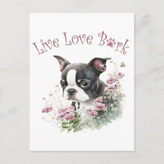 Carte Postale Maman de Terrier de Boston Floral (Devant)