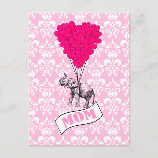 Carte Postale Maman, éléphant et ballons (Devant)