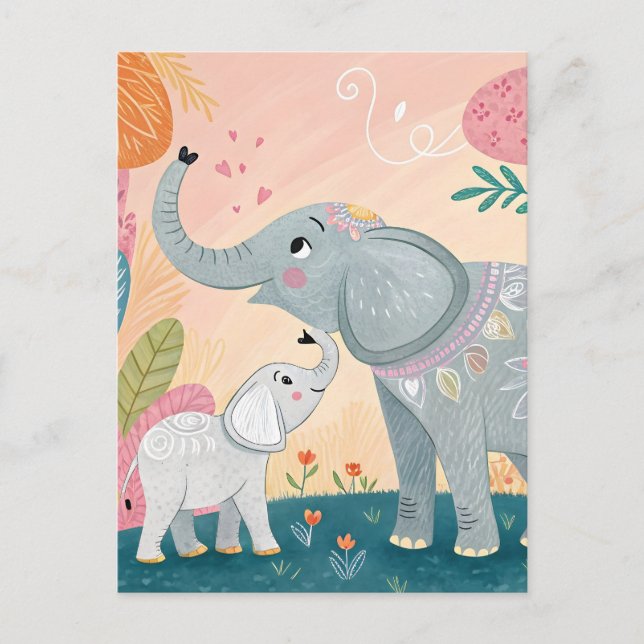Carte Postale Maman éléphant et bébé (Devant)