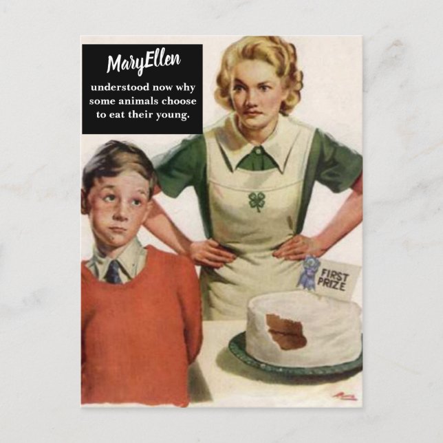 Carte Postale Maman en colère et gâteau en ruine — Vintage Funny (Devant)