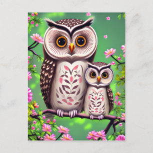 Carte Postale Maman et Baby Owl