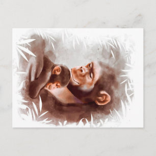 Carte Postale Maman et fils singe peint, anniversaire de la fami