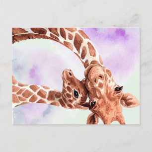 Carte Postale Maman girafe mignonne et bébé, cadeau pour fille