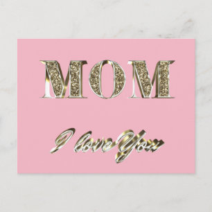 Carte Postale Maman I Love You Gold Look Typographie Élégant