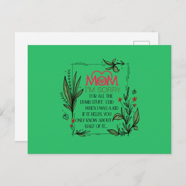 Carte Postale Maman, je suis désolé pour tout ce que j'ai fait (Devant / Derrière)