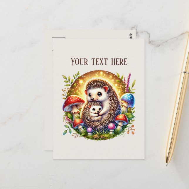 Carte Postale Maman mignonne bébé hérisson ajouter du texte  (Devant/Arrière en situation)