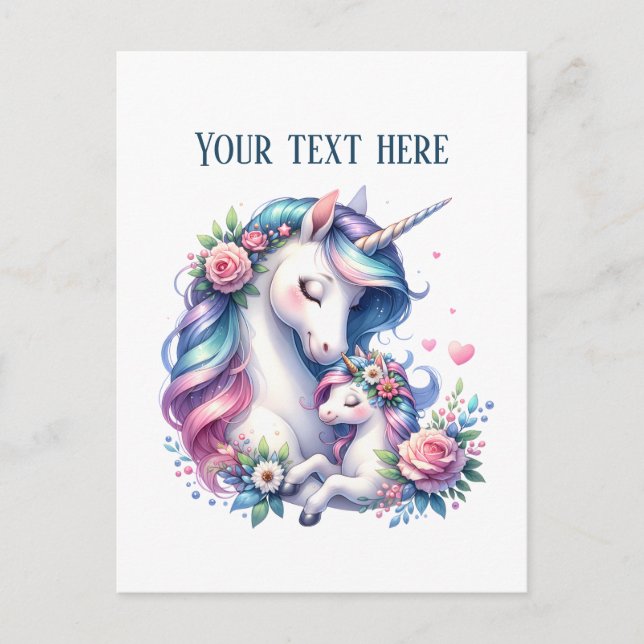 Carte Postale Maman mignonne bébé licorne ajouter du texte  (Devant)