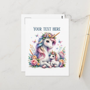 Carte Postale Maman mignonne bébé licorne ajouter du texte 