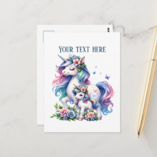 Carte Postale Maman mignonne bébé licorne ajouter du texte 