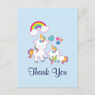 Carte Postale Maman mignonne & bébé licorne magique merci
