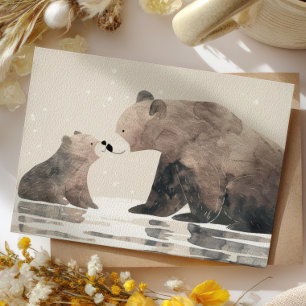 Carte Postale Maman ours en aquarelle & Ourson Maman Cute Fête d