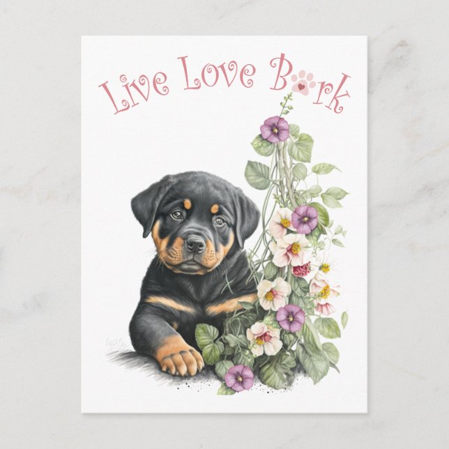 Carte Postale Maman Rottweiler Fleurie (Devant)